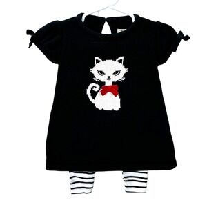 Cherokee Baby Girls Black Cat Knit Dress and Leggings Set 9M